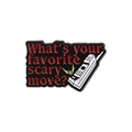 Pin de film d'horreur avec lettrage rouge et vieux téléphone portable sur base noire - Style Téléphone Favorite Scary Movie (QHXZ1649)