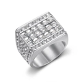 Luxury silver stainless steel hip hop ring for men with square-cut full diamond pavé finish - US 8 / Steel