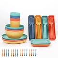 Colorful wheat straw dinnerware set with cups, bowls, plates, and portable cutlery kits - Mixed Colors Square Plate 52pcs Set
