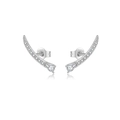 S925 sterling silver curved stud earring with sparkling white cubic zirconia pavé setting - Silver-Wave Drop