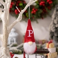 Christmas gnome plush hanging with red knitted hat and white embroidered letter P - Letter P Style