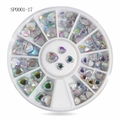 Round 12-slot storage box with Aurora AB heart rhinestones for nail art decoration - AB Aurora Heart Style (YX0017)