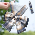 Close-up of yellow and blue plaid pet harness and leash set with breathable mesh fabric - Navy Blue Plaid