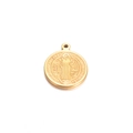 Golden St. Benedict round medal pendant in stainless steel for DIY jewelry making - 14# (14mm Diameter) / Gold