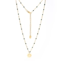 Detail of gold stainless steel necklace with green beads and daisy flower pendant - Green