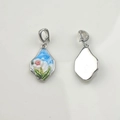 DIY rose enamel floral charm for pearl necklace in silver finish with pink petals - #11 Silver Irregular Blue Sky Pink Flower