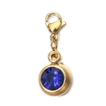 Macro detail of 6mm round blue birthstone charm with golden lobster clasp and chain - [Lobster Clasp] September Sapphire Blue