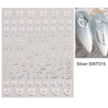 Autocollants 3D argentés pour ongles avec motifs cœur et ailes, design adhésif SWT015 - Chaîne de Cadenas en Cœur / Argenté SWT015