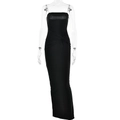 Elegant black slim fit maxi dress with sparkling straps and waist knot detail - M / Black