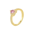 Bague élégante en or avec zircon rose en forme de cœur et accents de diamants sur fond blanc - US 6 / Rose