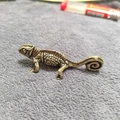 Vintage copper-plated lizard figurine with intricate scale texture and curled tail design - Curled-Tail Lizard