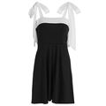 Sommerliches A-Linien-Kleid in Schwarz-Weiß mit Kontrast-Design und Schleifen-Trägern - S / Schwarz