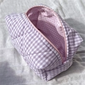 Purple checkered quilted makeup bag with pink zipper and soft padded fabric interior - Purple Plaid