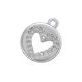 Macro detail of a silver round pendant with a hollow heart and micro-pave zircons - Platinum Heart