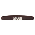 Women's slim elastic belt in dark brown with elegant silver chain buckle design - Coffee Silver