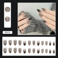 Unghie finte estetiche scure con effetto marmo grigio e sfumature nere glitterate - Tipo di Colla / Sfumatura Misteriosa (R653)