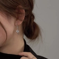 Boucles d'oreilles pendantes cœur argenté avec glands de chaîne fine de style chic - Pendentif Serrure Cœur et Clé Argenté
