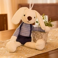 White plush bunny toy with long ears wearing a blue t-shirt and dark blue dungarees - 40CM / Blue