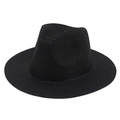 Detailed view of the fine spiral weave and flat brim on this black Panama straw hat - One Size / Black