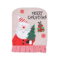 Christmas burlap chair cover featuring Santa Claus and tree with red ruffled edges - Santa Claus