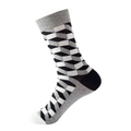 Mid-calf crew socks featuring 3D black white grey geometric cube pattern and rib cuffs - No. 179 Black White Grey Geometric