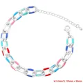 Detail view of colorful enamel cuban link bracelet with dimensions 9mm width and 195mm length - Platinum Silver Bracelet (VL470)