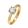 Minimalist gold titanium steel ring with round clear zircon in four-prong setting - US Size 8 / Gold/Round White Zirconia (RC-610GW)