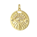 Macro detail of 18K gold plated evil eye pendant with sparkling cubic zirconia stones - 07 Sun Evil Eye