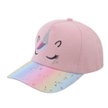 Rosa Mädchen Baseballkappe mit Einhorn-Stickerei und Regenbogen-Pailletten-Schirm - Glitzer Stern Krempe - Rosa