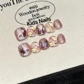 Handmade 10pcs children press-on nails featuring glitter pink and laser butterfly designs - Extra Small (XS)