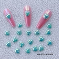 Detailed view of aurora iridescent heart nail charms and 8x8mm blue-green 3D resin gems - YD-375# (Aurora Blue)