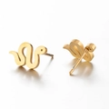 Minimalist gold snake-shaped curved stud earrings with a brushed metal texture finish - Golden Snake Design (274 Gold)