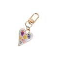 White heart-shaped keychain with colorful enamel smile and eye patterns in gold finish - Smiley Graffiti Style (8#)