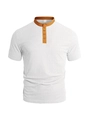 Slim fit Henley T-shirt voor heren in wit met oranje contrastkraag en textuurstof - S / Wit