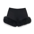Women's sexy black faux fur trim shorts with high-waist design for fashion styling - XS / Black