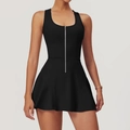 Vestido deportivo negro sin mangas con cremallera frontal y falda plisada para tenis o correr - S / Negro Premium
