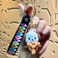 Cartoon dog keychain featuring white puppy in orange airplane with black lanyard - Sanrio Airplane-Pochacco