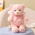 Plüschiger rosa Engel-Teddybär mit weißen Flügeln und karierter Schleife im Sitzen - Rosa Engel Bär / 35cm (0,2kg)