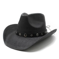 Κλασικό μαύρο υφαντό ψάθινο καπέλο cowboy με μεταλλική ταινία και φαρδύ γείσο - M (56-58cm) / Μαύρο