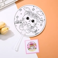 DIY kids coloring round fan with cute cat and moon outlines including reference card - Cat