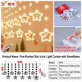 LED pentagram curtain lights with warm white stars and Christmas theme ornaments - Battery Remote [120 LEDs] / Snowflake Star Ring [Warm White]