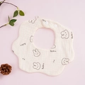 Beige floral-shaped 6-layer cotton gauze baby bib with black cartoon rabbit print - White Rabbit