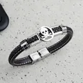 Pulsera de hombre en cuero trenzado negro y marrón con calavera de acero inoxidable - Marrón Negro (Calavera)