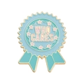 Blue and green medal enamel pin with pink Who Cares slogan and golden metal edges - Blue Green Style-Who Cares (QHXZ2610)
