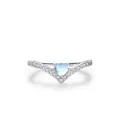 Elegant S925 sterling silver V-shape heart moonstone ring with sparkling cubic zirconia - Ring (US Size 5)
