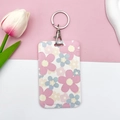 Pink and blue floral ID card holder with metal keyring and cute tulip decoration - Round Buckle Keychain / Pale Blue