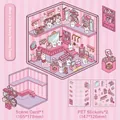 Niedliche rosa Kaninchen 3D Weihnachtsszenen Aufkleber und PET Dekofolien Set - Hasenschrank Ankleiden (Große Edition)