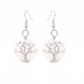 Detailed view of handmade silver wire-wrapped tree of life earrings with white turquoise - Howlite