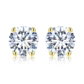 Elegant 18K gold plated four-prong moissanite stud earrings with classic round cut stones - 1 ct / Gold