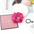 Rose red satin silk scrunchie placed on white desk with lifestyle magazine decor - 29#-Rose Pink